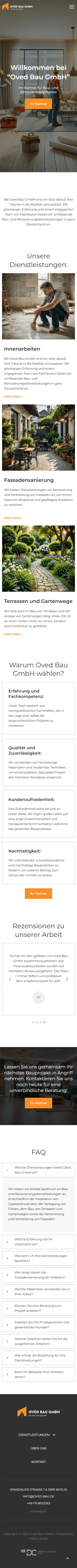 Детальний опис послуг компанії Oved Bau GmbH на головній сторінці сайту на WordPress