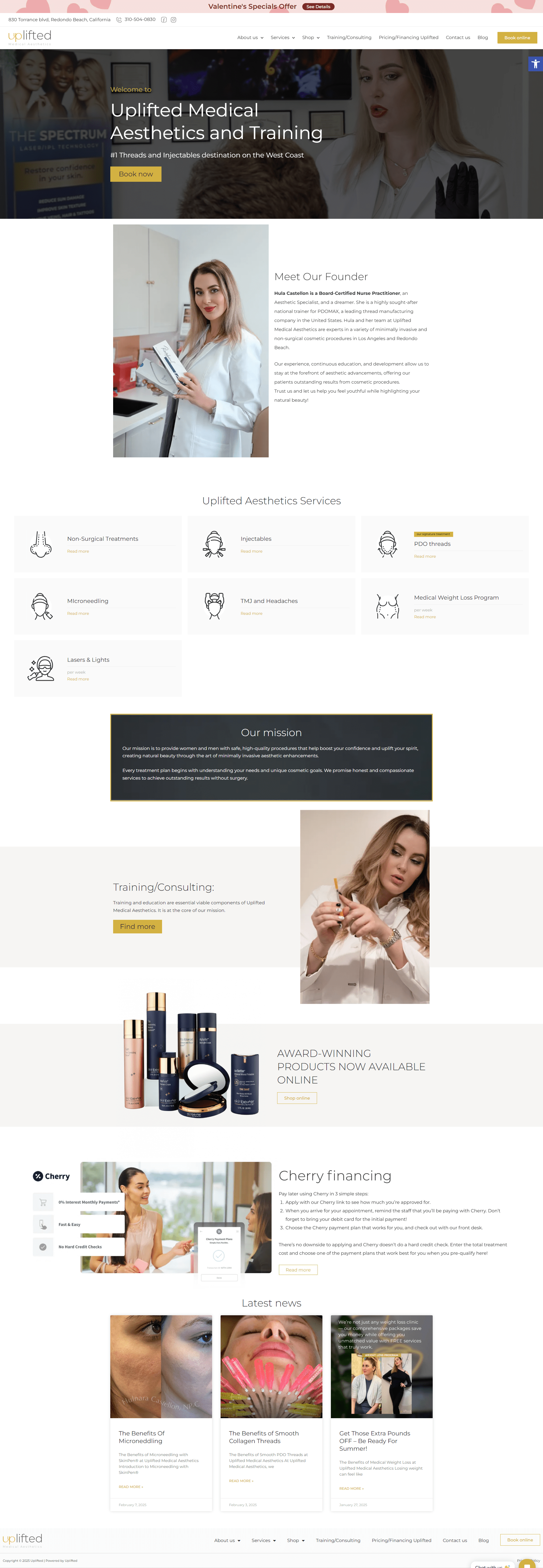 Головна сторінка Uplifted Aesthetics – косметологія та навчання в США