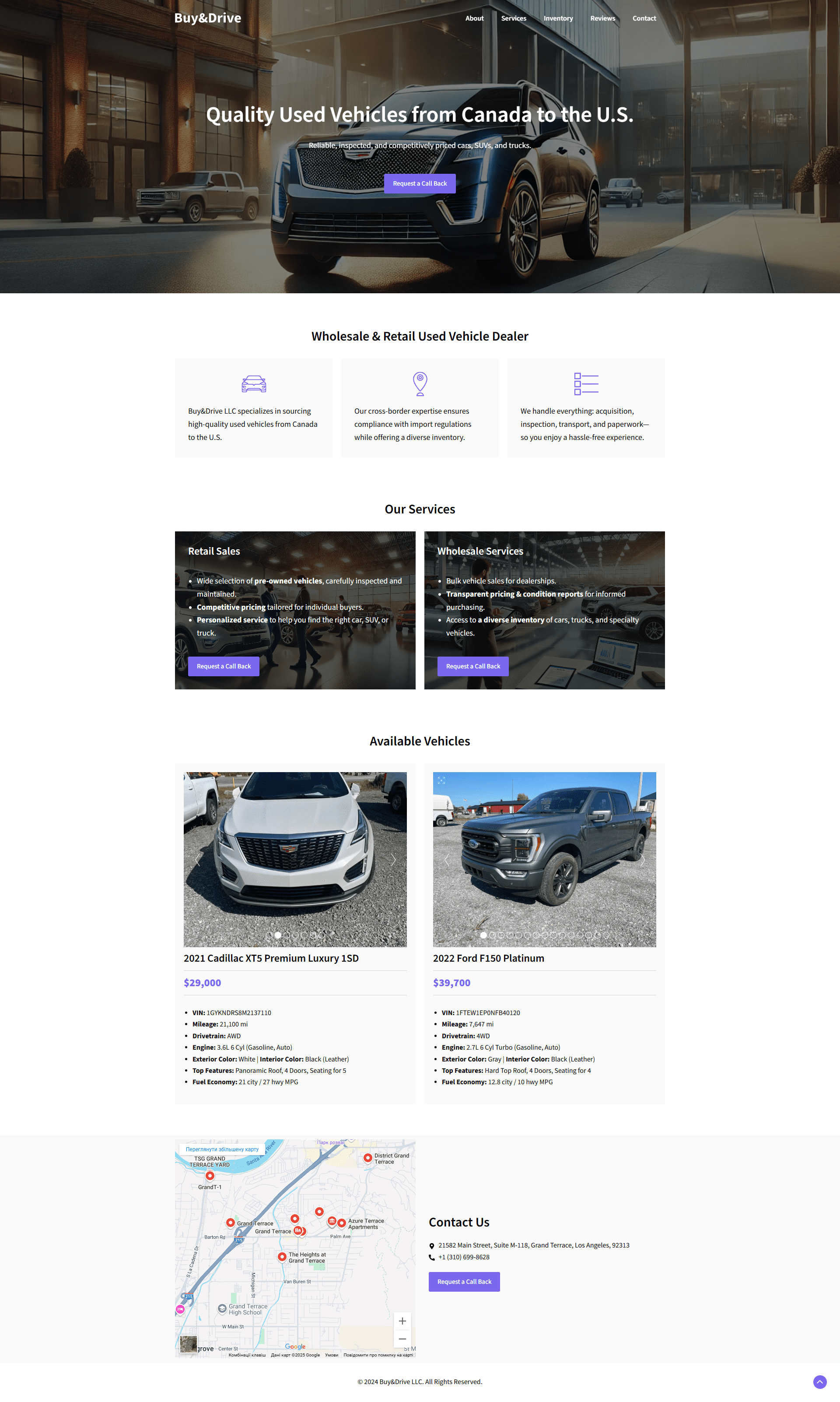Повний вигляд головної сторінки сайту Buy&Drive