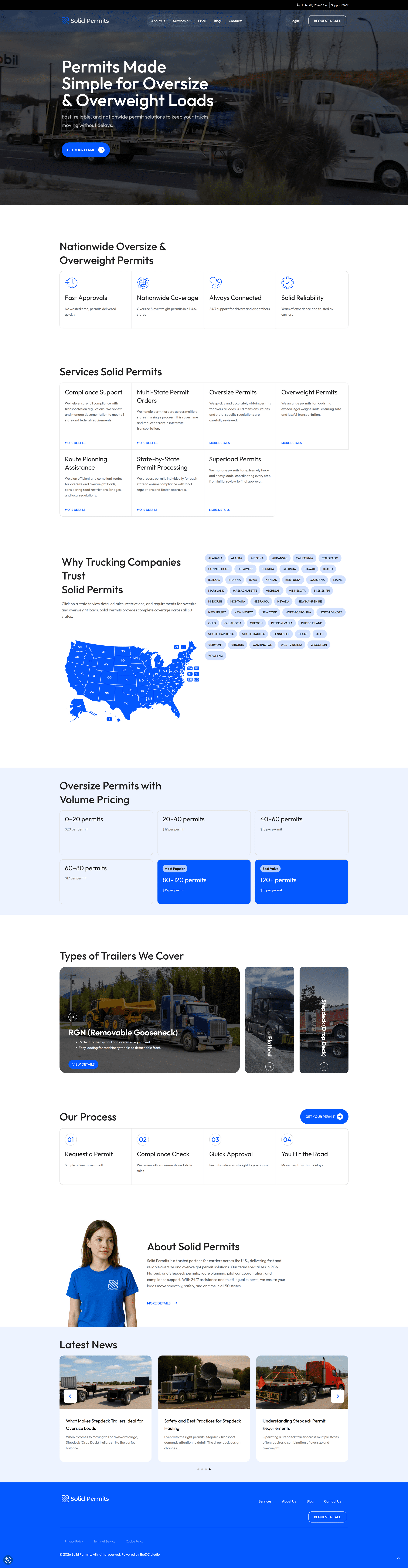 Corporate website design for Solid Permits — online permit service for oversize and overweight trucking loads in the USA